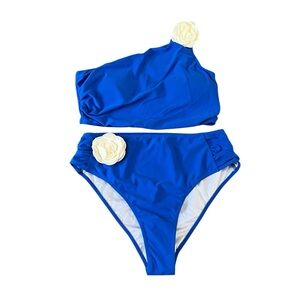 NWT! Royal Blue White Flower Accents Swimwear Set Size XL